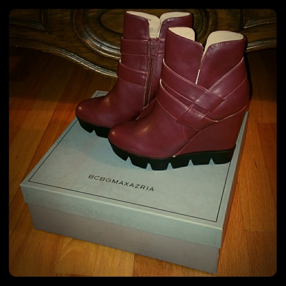 Burgundy Wedge Boots BCBG